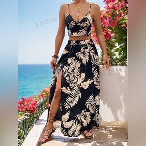 Vivid Eden - NEW - 2 Piece Set - Tropical Cami & Thigh Split Skirt - LARGE